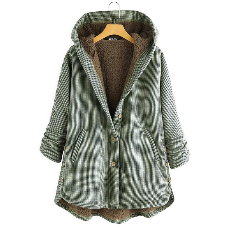 Dam Kappa Klassisk Rutig Vinterkappa Polyester Ullblandning-3