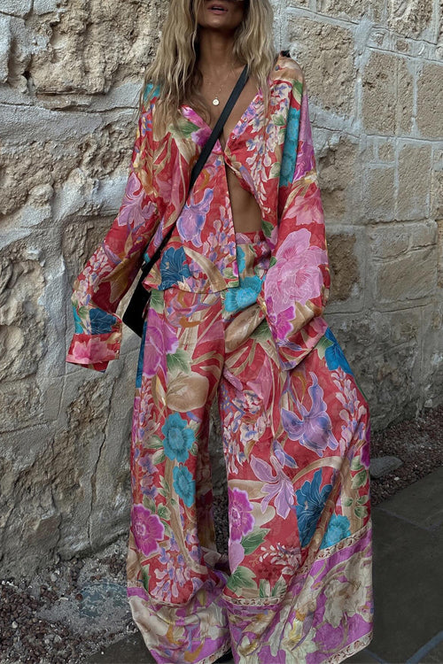 Variant image for Dam Blus Lång Ärmar Blommönster Lätt Material-2