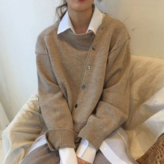 Dam Cardigan Asymmetrisk Knapptryck Kashmir-1