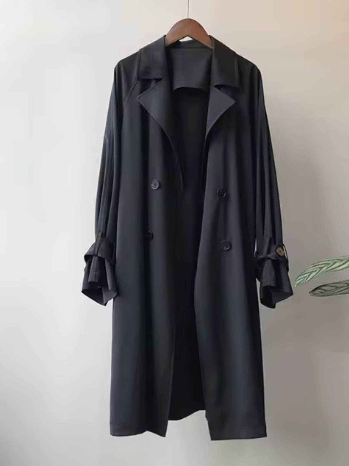 Kvinna Trench Coat Lång Skräddarsydd Lätt Tyg-1