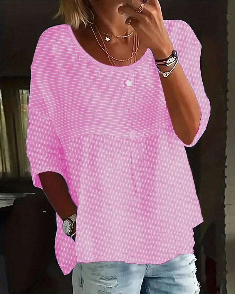 Variant image for Dam Blus Löst Passformad Randig Bomullsblandning-7