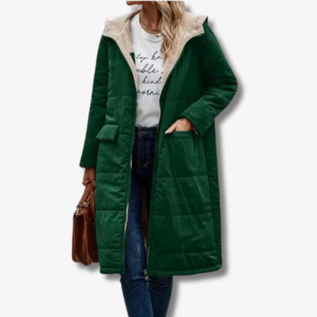 Lång Vinterjacka Dam Vändbar Fleece Quilted – Elegant och Varm för Kalla Dagar 2
