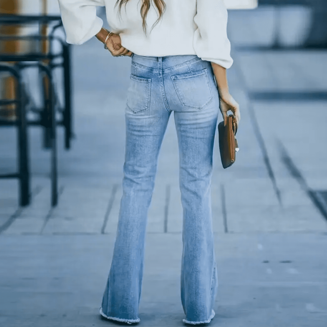 Dam Byxor Snygga Boho Chic Hög Midja Stretch Denim-3