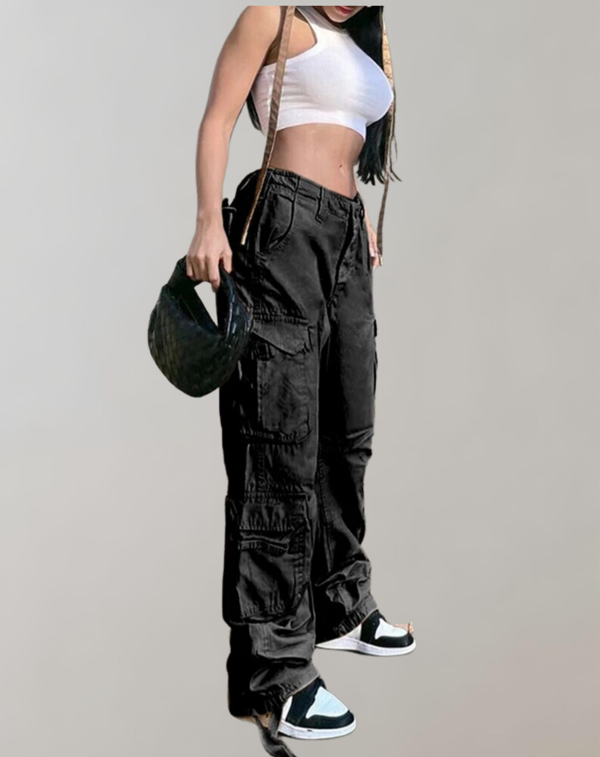 Dam Cargo Byxor Hög Midja Baggy Denim Snygga Byxor 2