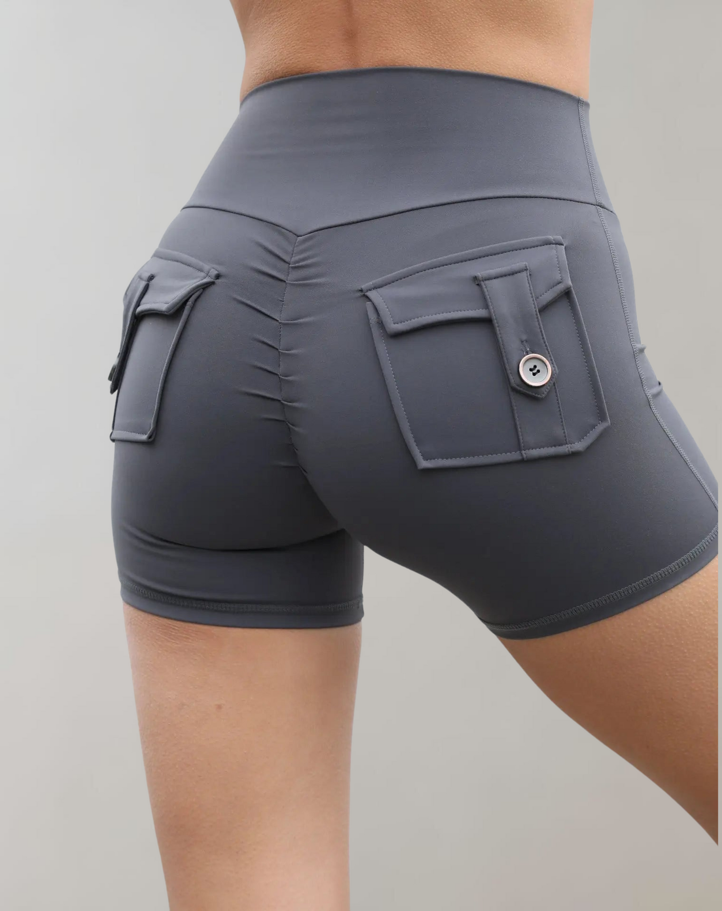 Dam Träningsshorts Hög Midja Andningsbart Material med Fickor 13