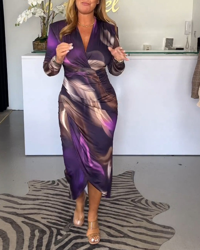Kvinnors Midi Klänning Lång Ärmar Polyester-5