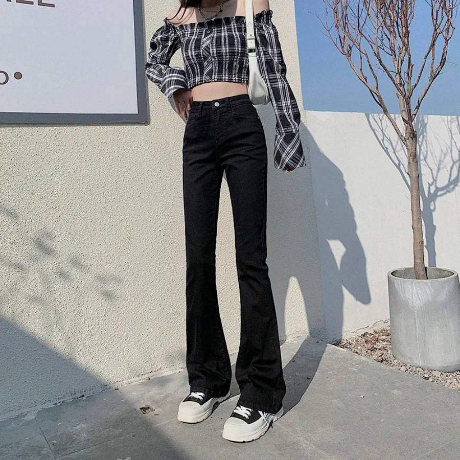 Dam Byxor Hög Midja Elastiska Snygga Byxor med Resår i Midjan 8