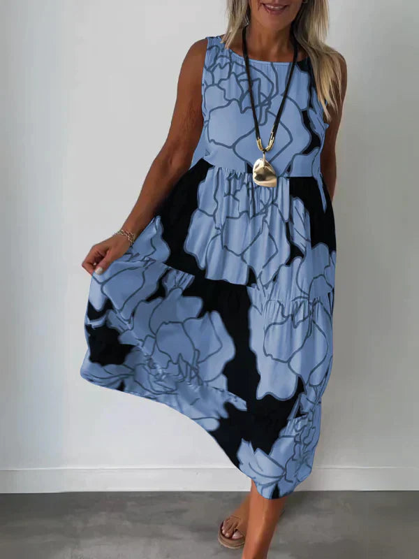 Dam Klänning Ärmlös Tryckt Design Polyester Elegant Fina Damen Klänningar 4