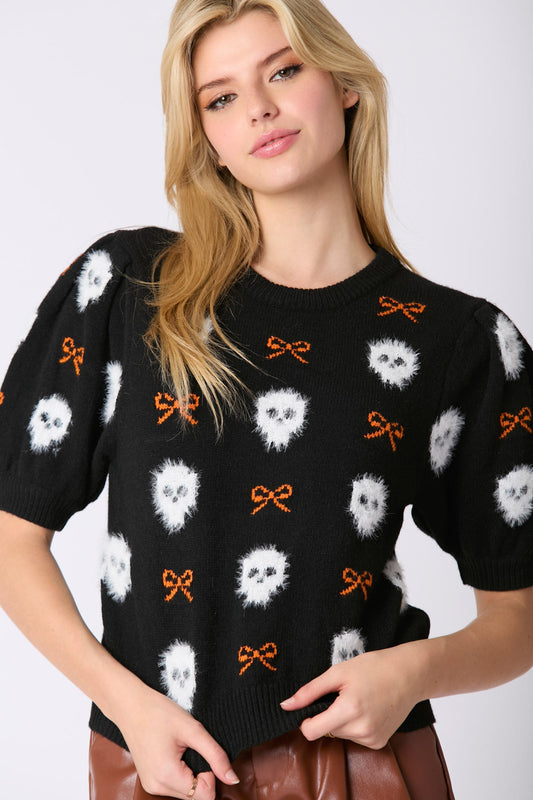 Dam Cardigan Lekfull Skalle Fluga Mjuk Polyester-1