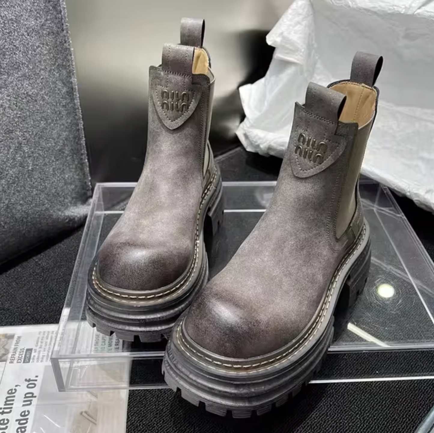 Dam Stövlar Plattform Läder Grov Sula-1