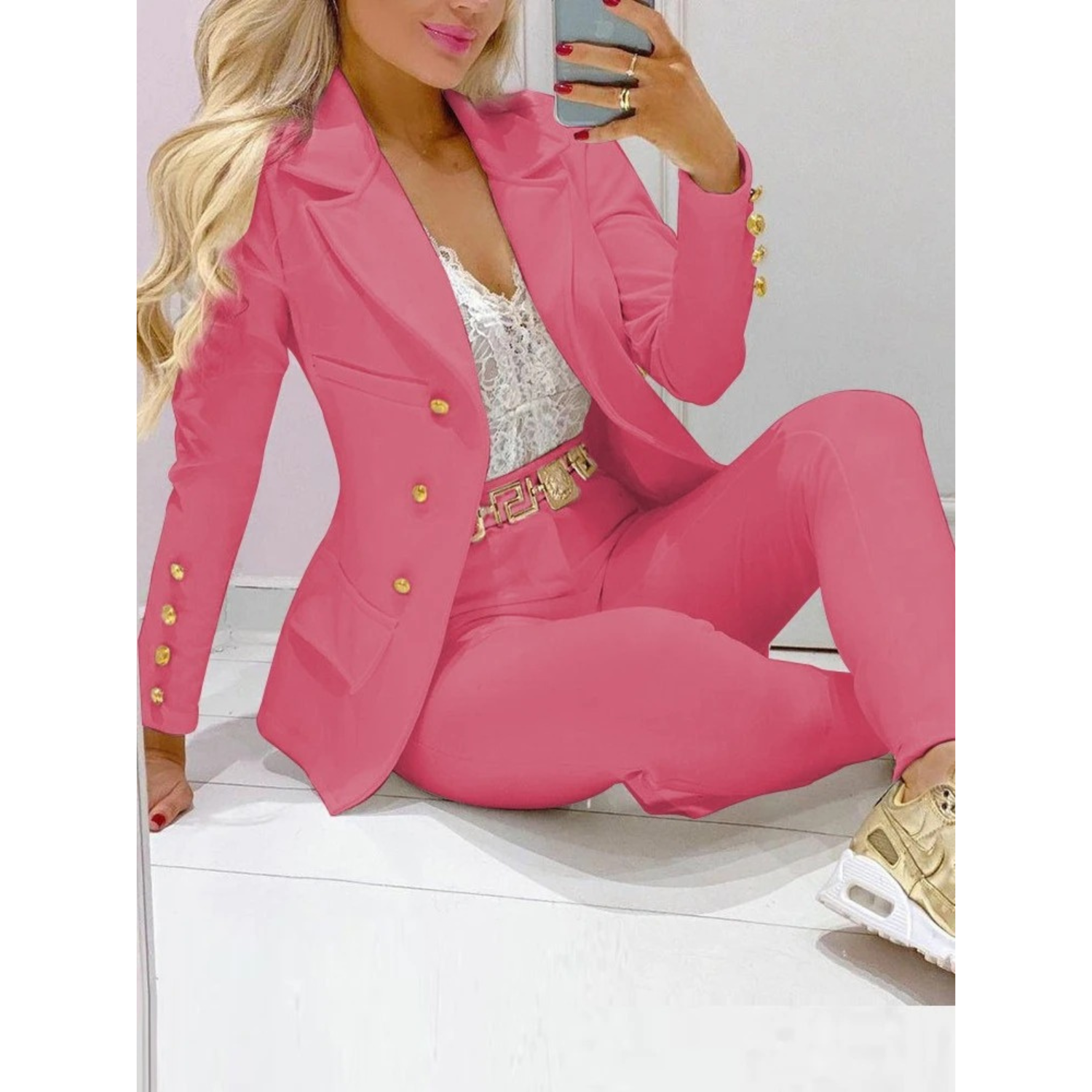 Variant image for Dam Blazer med Stor Krage och Byxor i Polyester-1