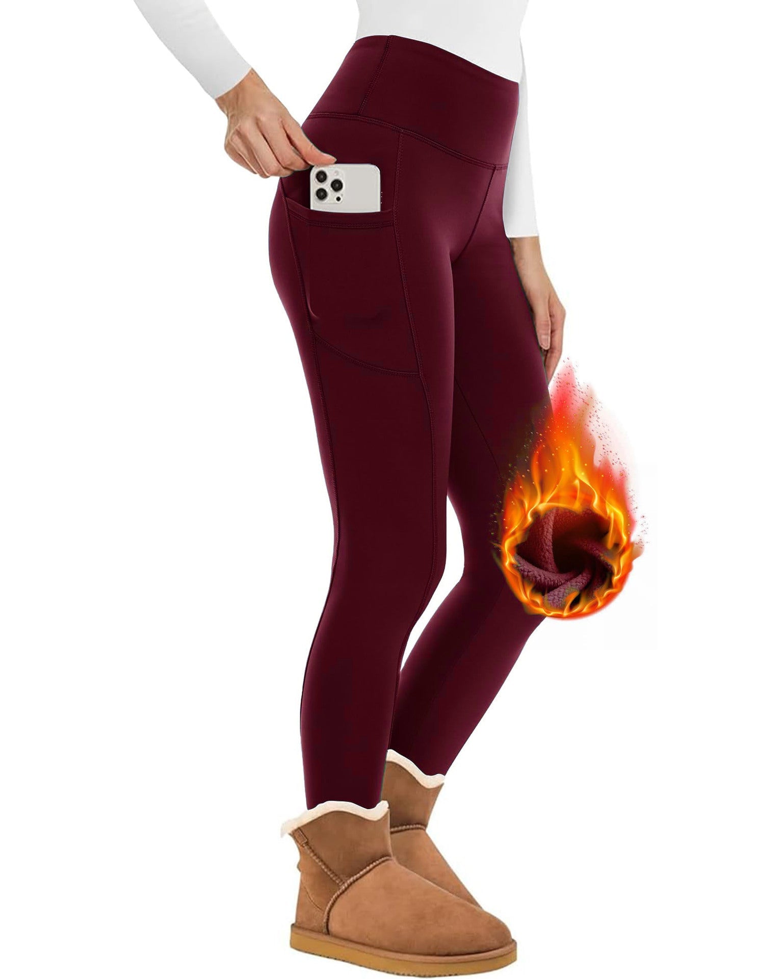 Dam Leggings Högmidjade Fleece Polyester och Lammull-4