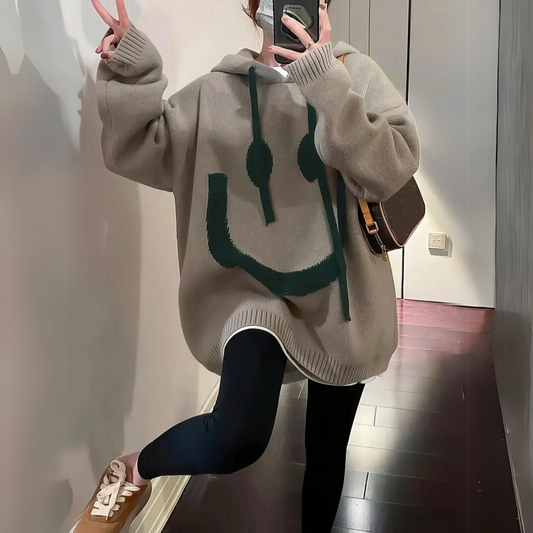 Dam Hoodie Smiley Tryck Mjukt Material 1