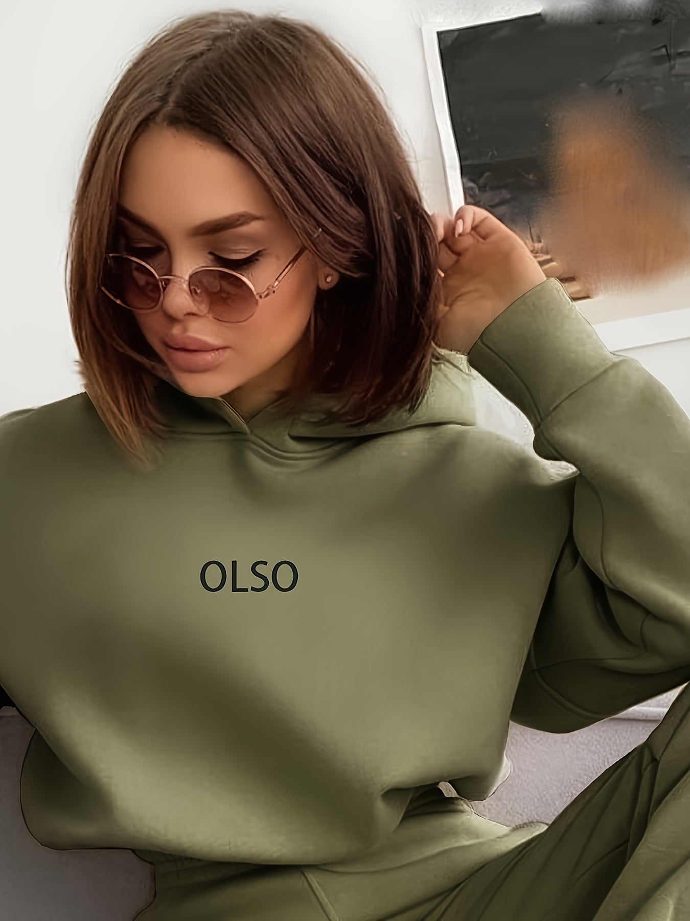 Variant image for Tvådelat Set Dam Hoodie och Joggingbyxor Mjukt Material Trendig Design-17