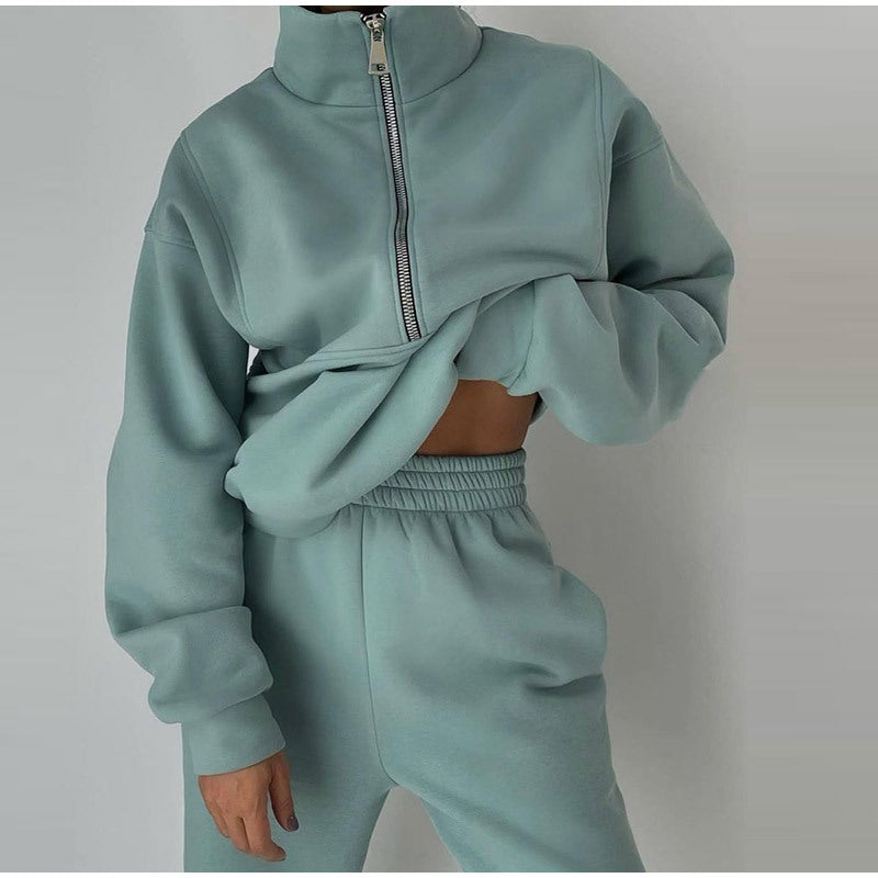 Variant image for Dam Sweatshirt och Byxor med Dragkedja i Mjuk Tyg för Träning och Avkoppling-19