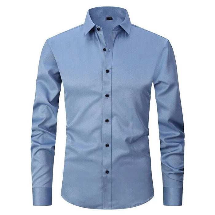 Herrskjorta Stretch Slim Fit i 3D-Vävt Polyester – Andningsbar och Rynkfri, Perfekt för Vardags och Formella Tillfällen 3