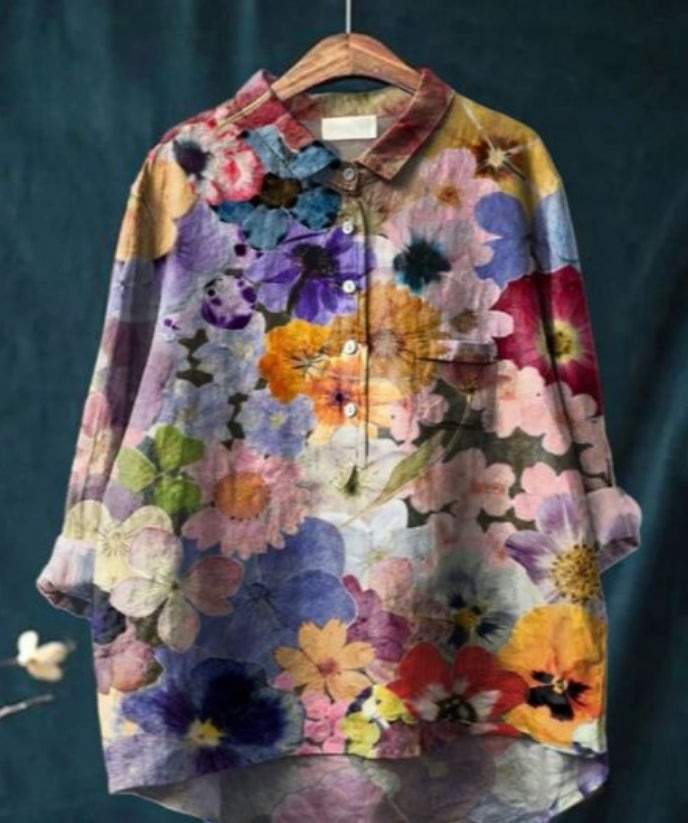Variant image for Dam Blus Blommönster Figur-kramande Högkvalitativt Tyg-19