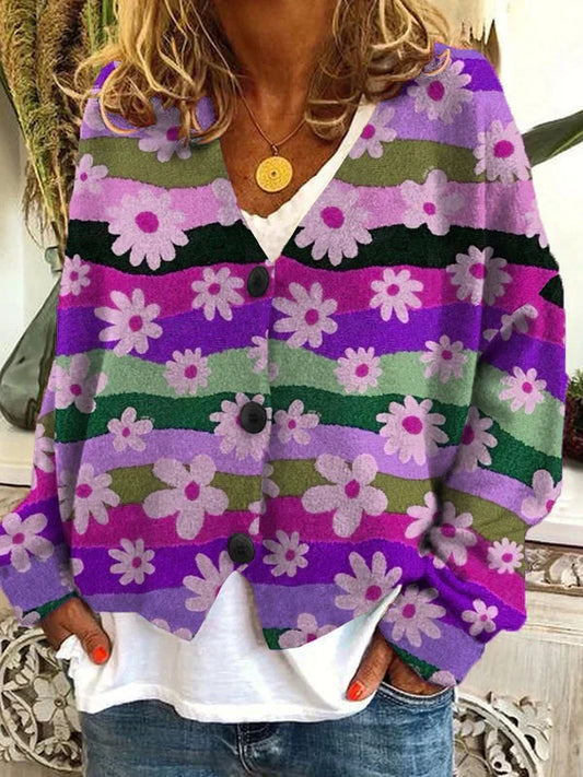 Dam Stickad VÀst Blommig Vintage Akryl för Lager-pÄ-Lager Stil-1