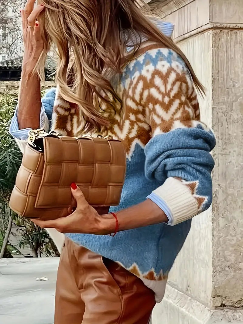 Dam Turtleneck Stickad Tröja Fair Isle Ullblandning-2