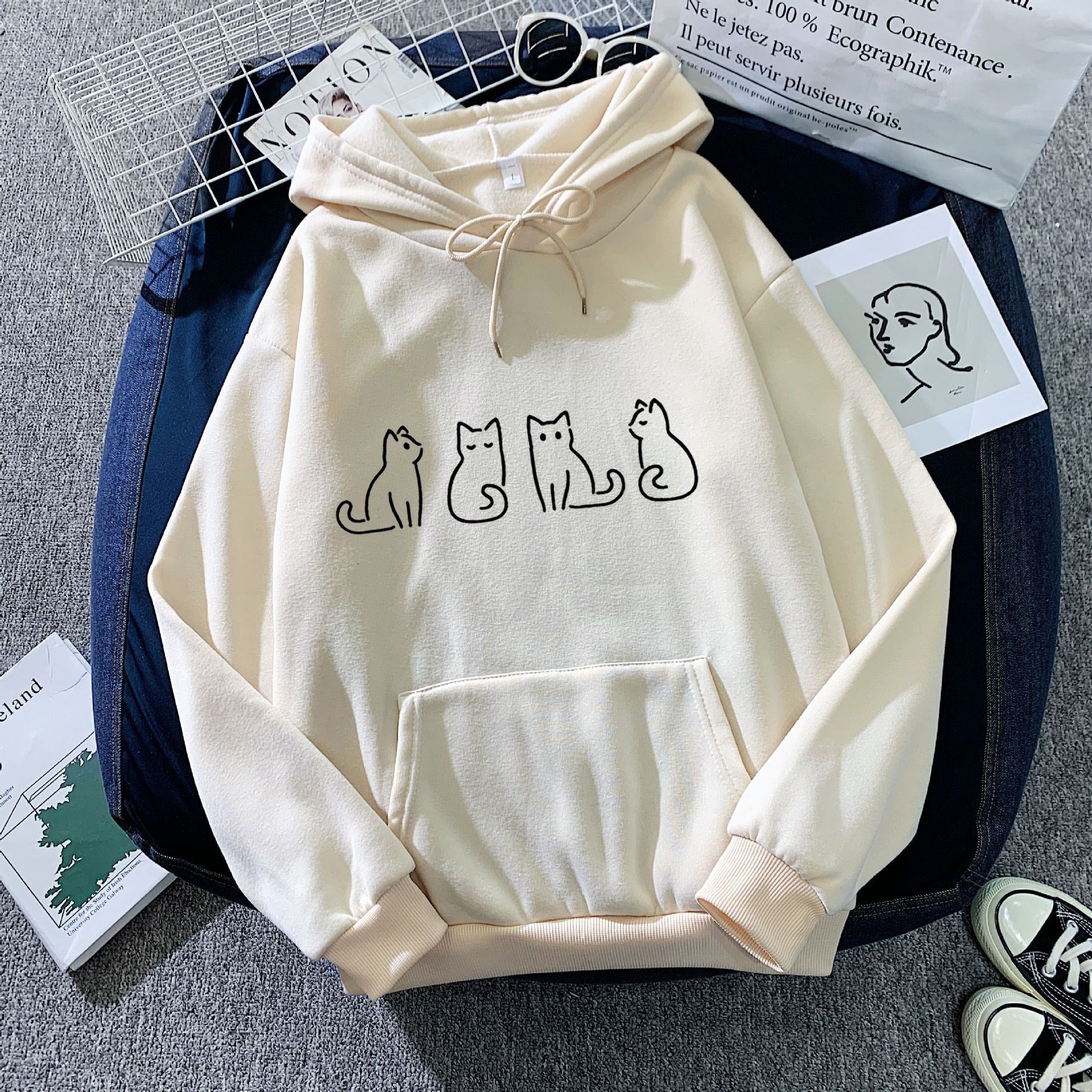 Variant image for Dam Lång Hoodie Avslappnad Stil 100% Bomull-1