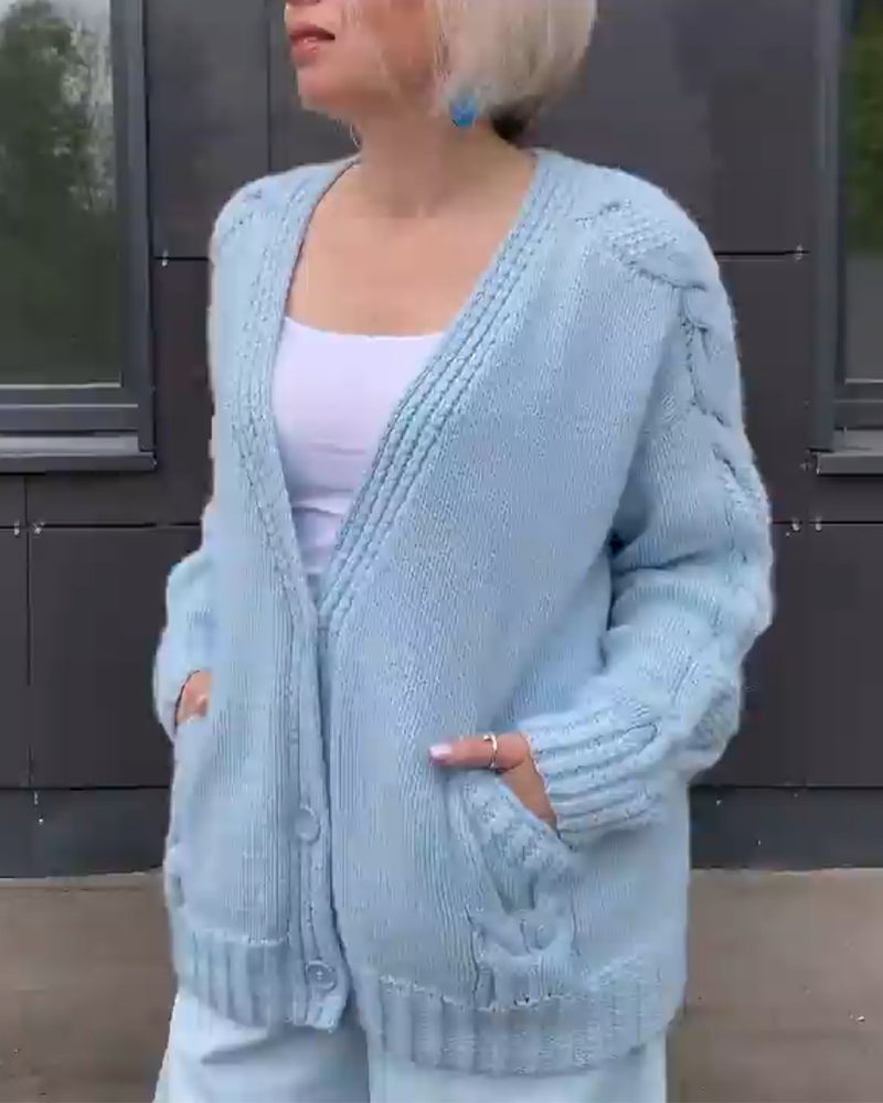 Lång Kofta Dam Kabelstickad Akryl Polyester-1
