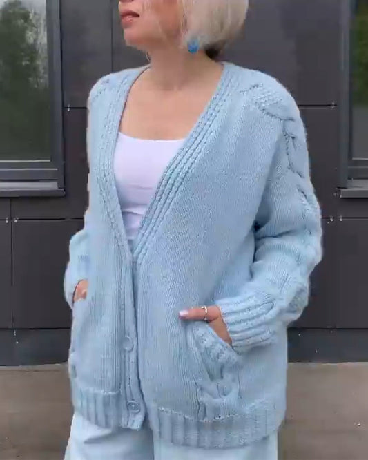LÄng Kofta Dam Kabelstickad Akryl Polyester-1