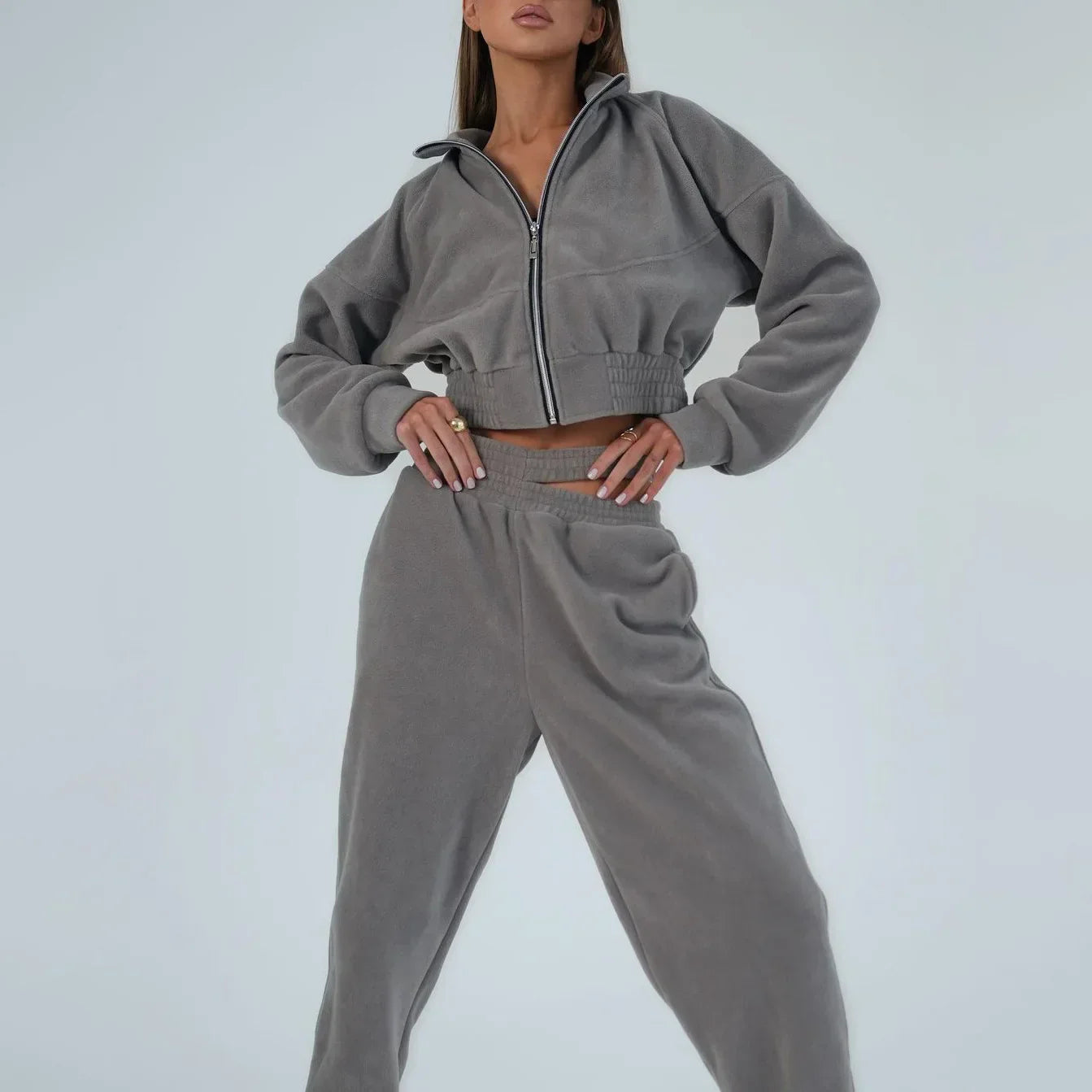 Dam Hoodie med Dragkedja och Matchande Joggingbyxor i Ultrafina Fleece-3