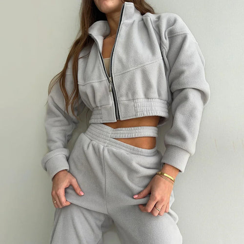 Dam Hoodie med Dragkedja och Matchande Joggingbyxor i Ultrafina Fleece-1