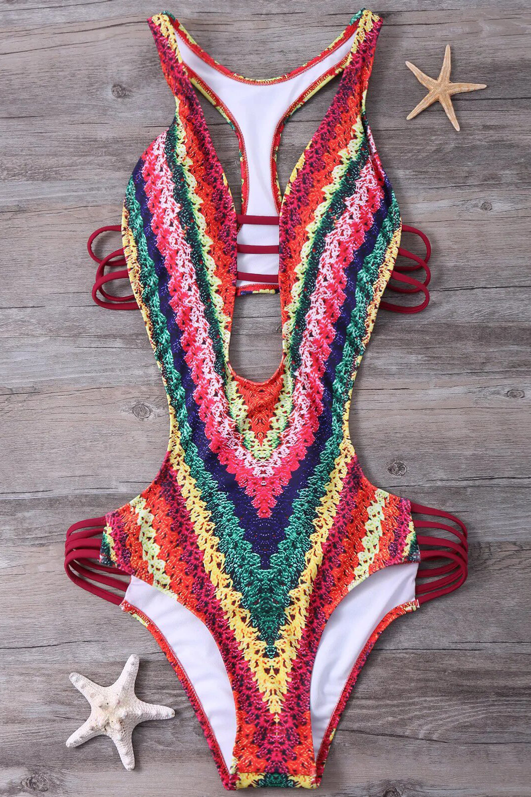 Dam Simdräkt Jacquardtryck Öppen Rygg Nylon Elastan-5
