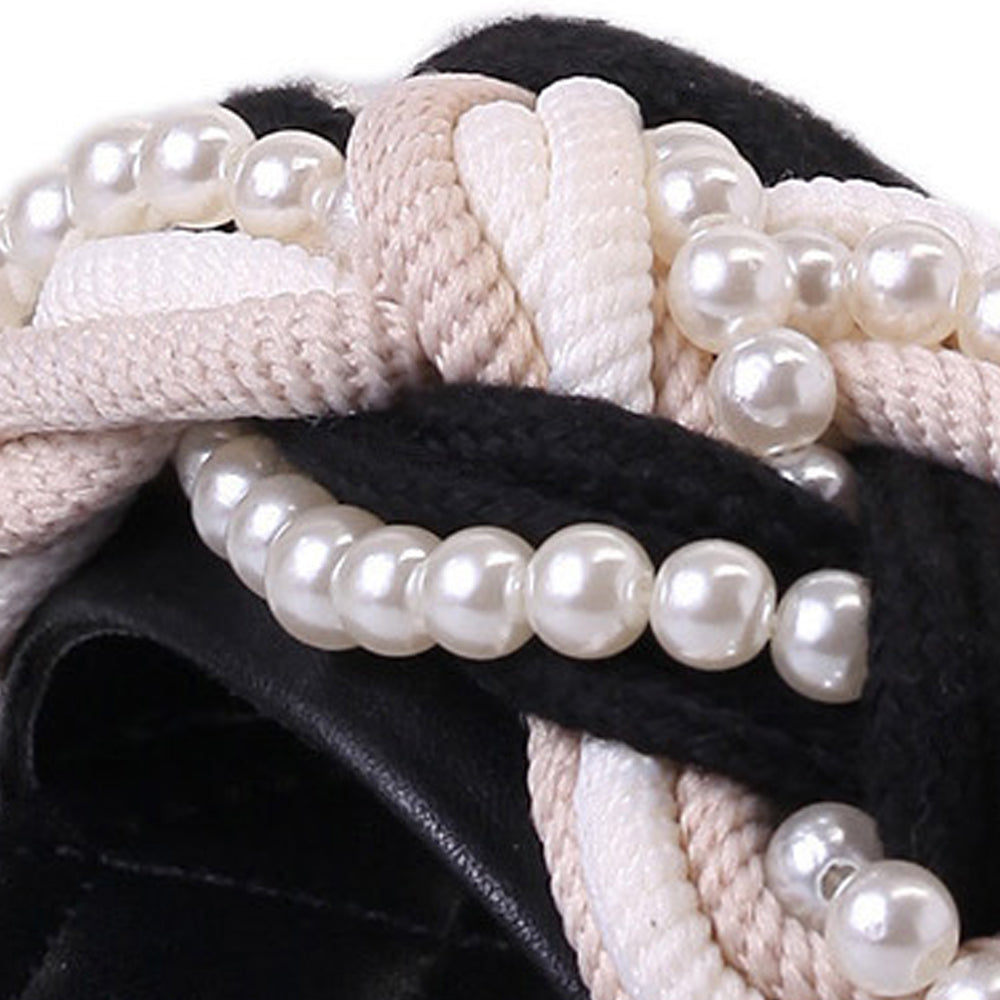 Dam Sandaler Platta PU-Läder med Pärldetaljer-2