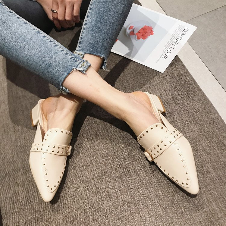 Dam Sandaler Fyrkantig Låg Syntetiskt Läder med Blockklack-2