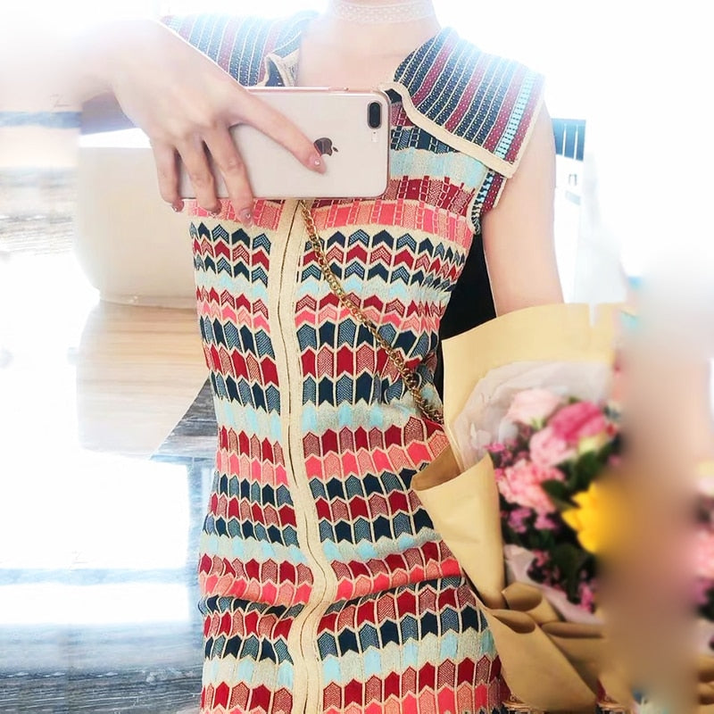 Kvinnors Mini Klänning Geometrisk Design Bomull-4