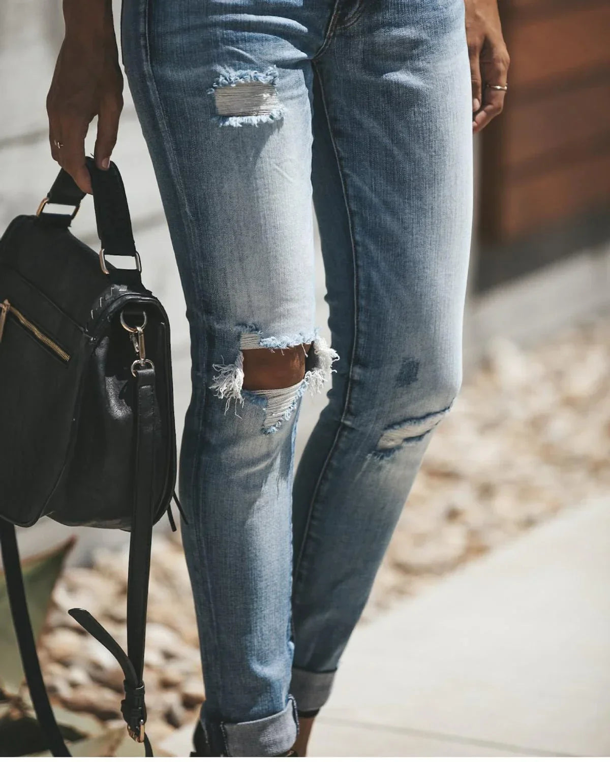 Dam Jeans Med Hög Midja Trasiga Klassisk Stil 98% Bomull-6