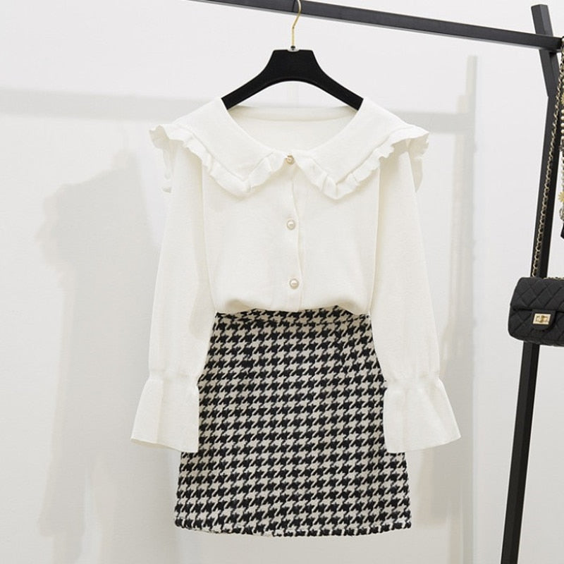 Dam Minikjol och Skjorta Rüschen Akryl Polyester-5