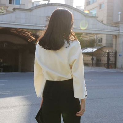 Dam Blus O-Hals Klockärmar Bomull-4