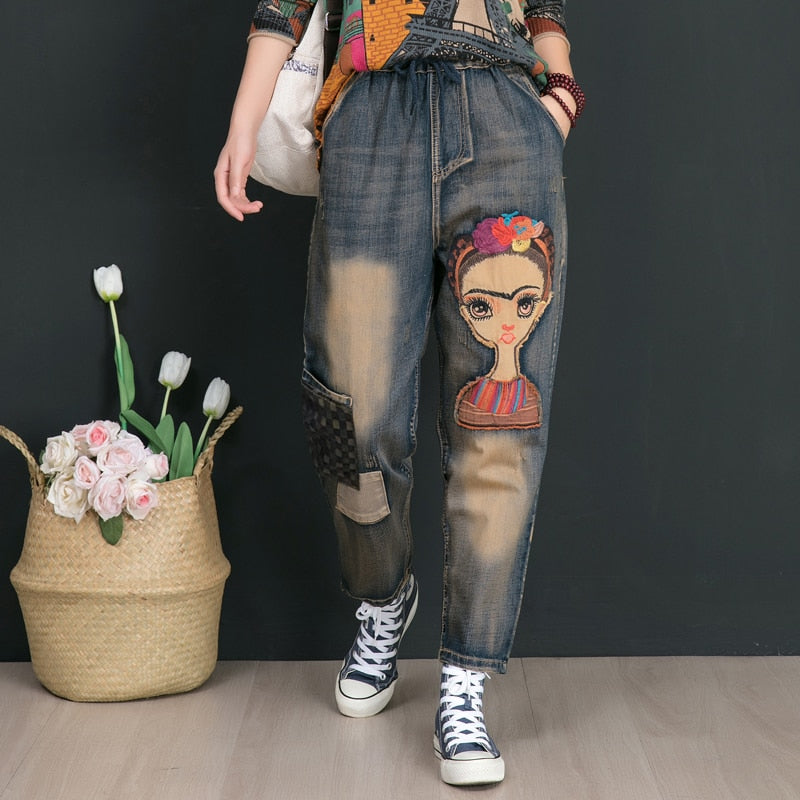 Dam Jeans Stretch Löst Passform Mjuk Denim-2