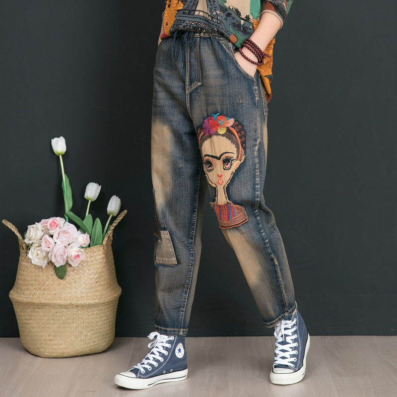 Dam Jeans Stretch Löst Passform Mjuk Denim-3
