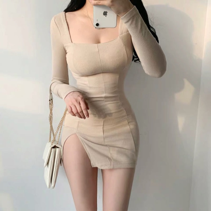 Dam Klänning A-linjeformad Fyrkantig Halsringning Långärmad Bomull Blandning 4