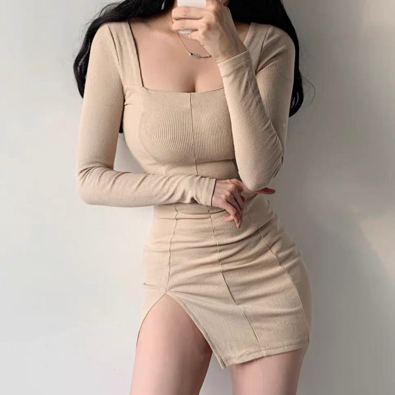 Dam Klänning A-linjeformad Fyrkantig Halsringning Långärmad Bomull Blandning 3