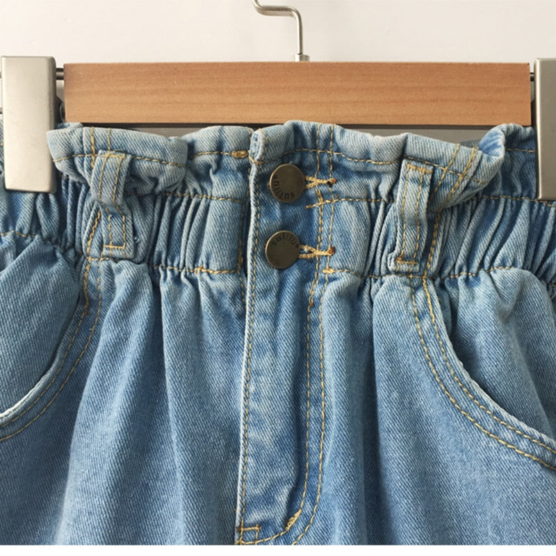 Högmidjade Denimshorts för Dam med Ruffles och Fickor – 100% Bomull, Casual Stil 3