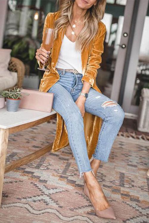 Dam Kappa Lång Sammet Öppen Framsida Elegant-4