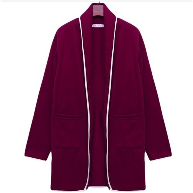 Lång Kofta Dam Stickad Mjuk med Sidofickor-2