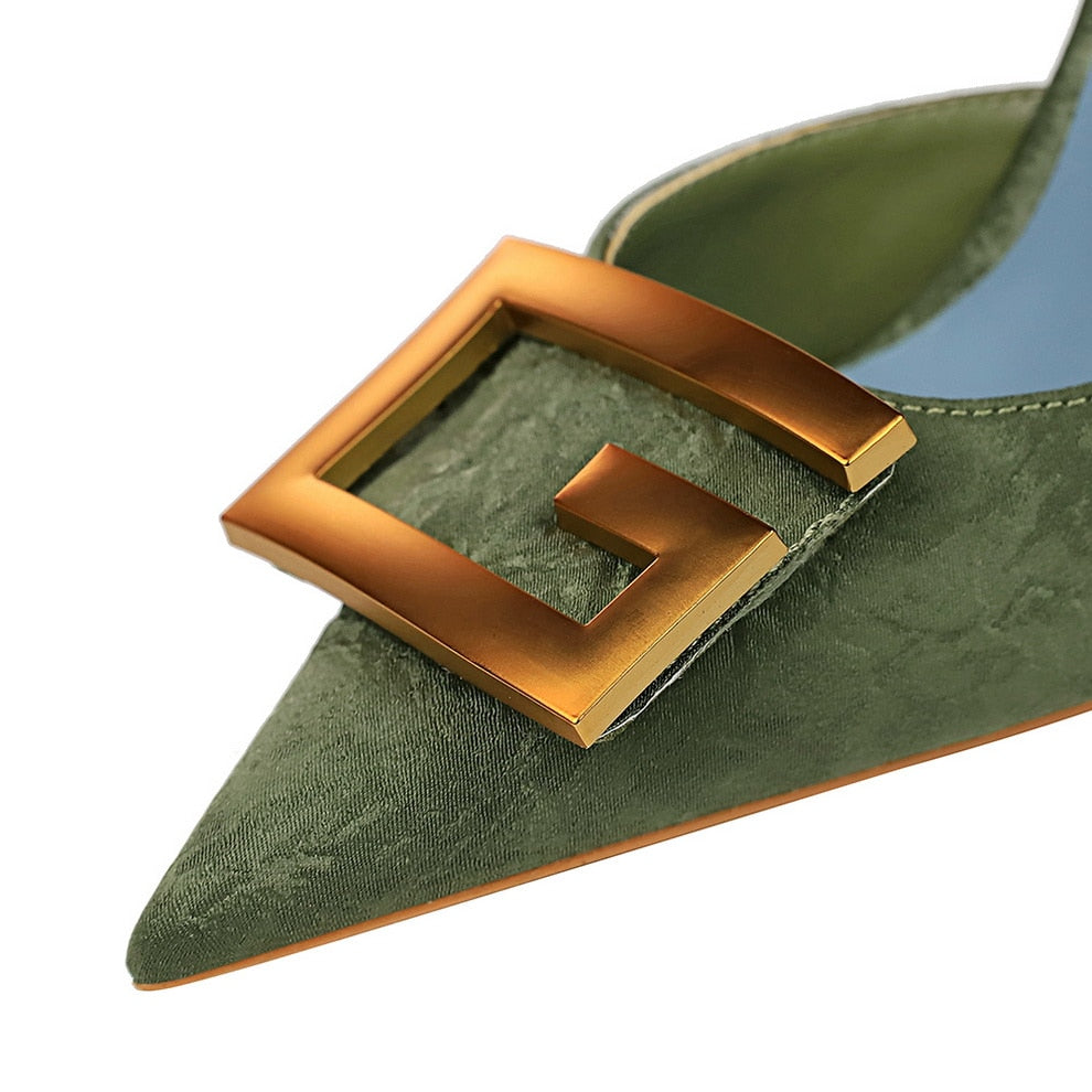 Dam Stiletto Skor med Bälte i Läder och Bomull, Hög Klack och Smal Tå-6