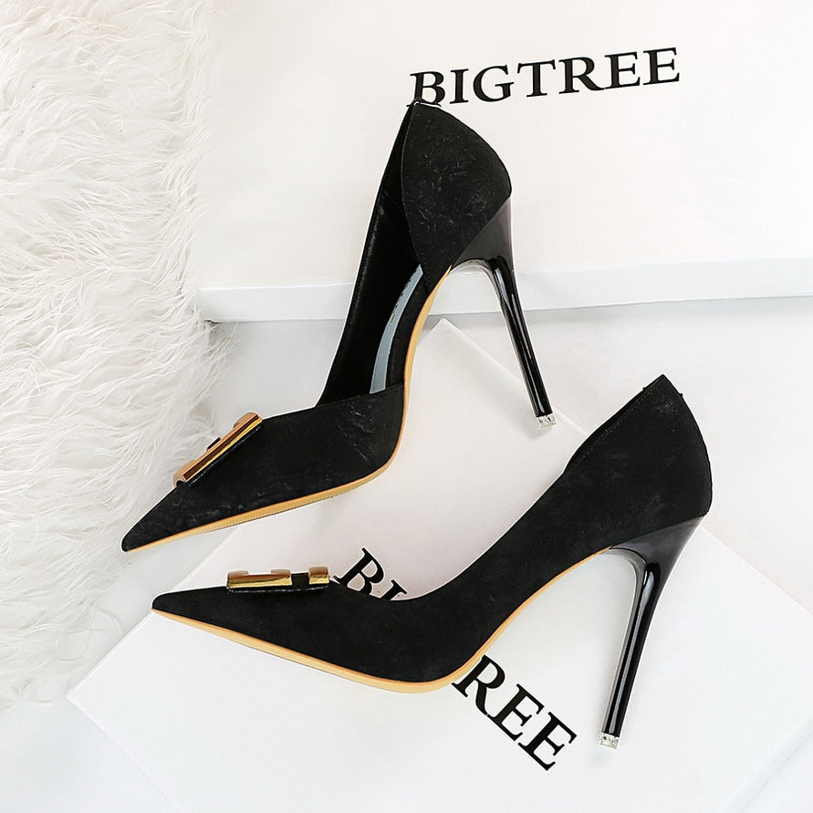 Dam Stiletto Skor med Bälte i Läder och Bomull, Hög Klack och Smal Tå-2