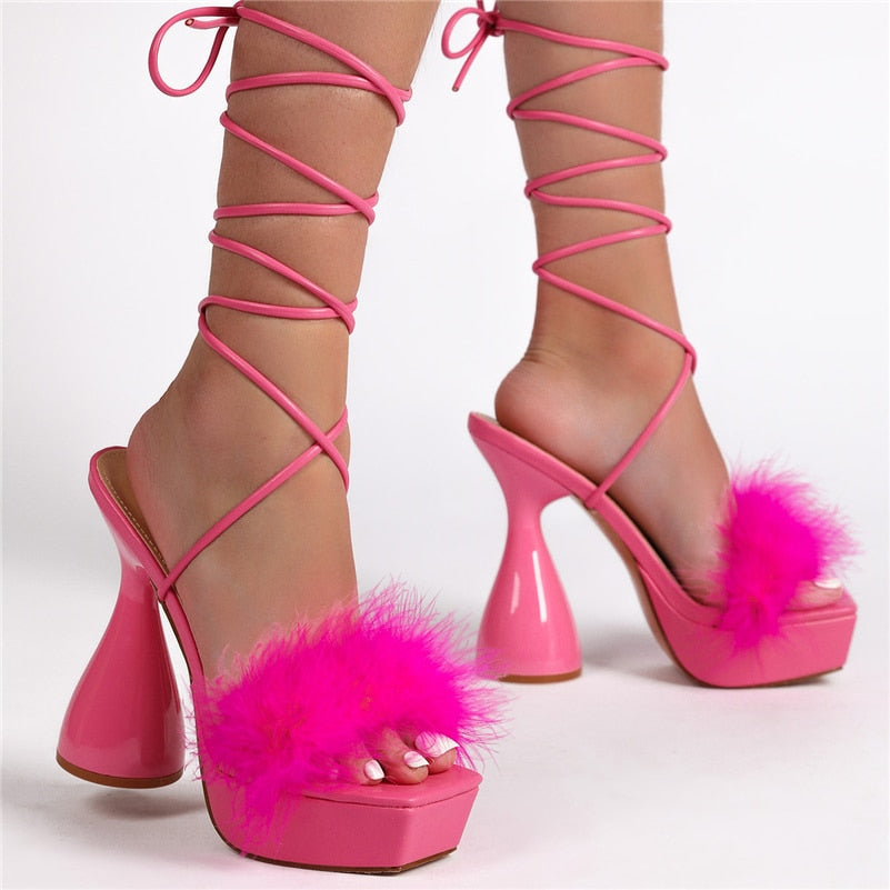 Dam Sandaler Gladiatorsandal PU Spetsuppspänning Hög Klack 2