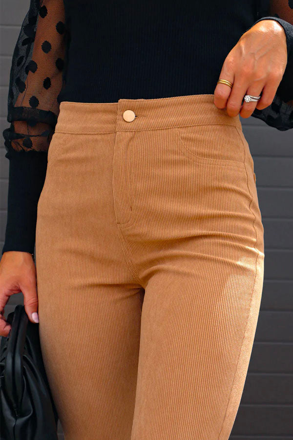 Snygga Byxor Dam Flared Bomull med Fickor-4