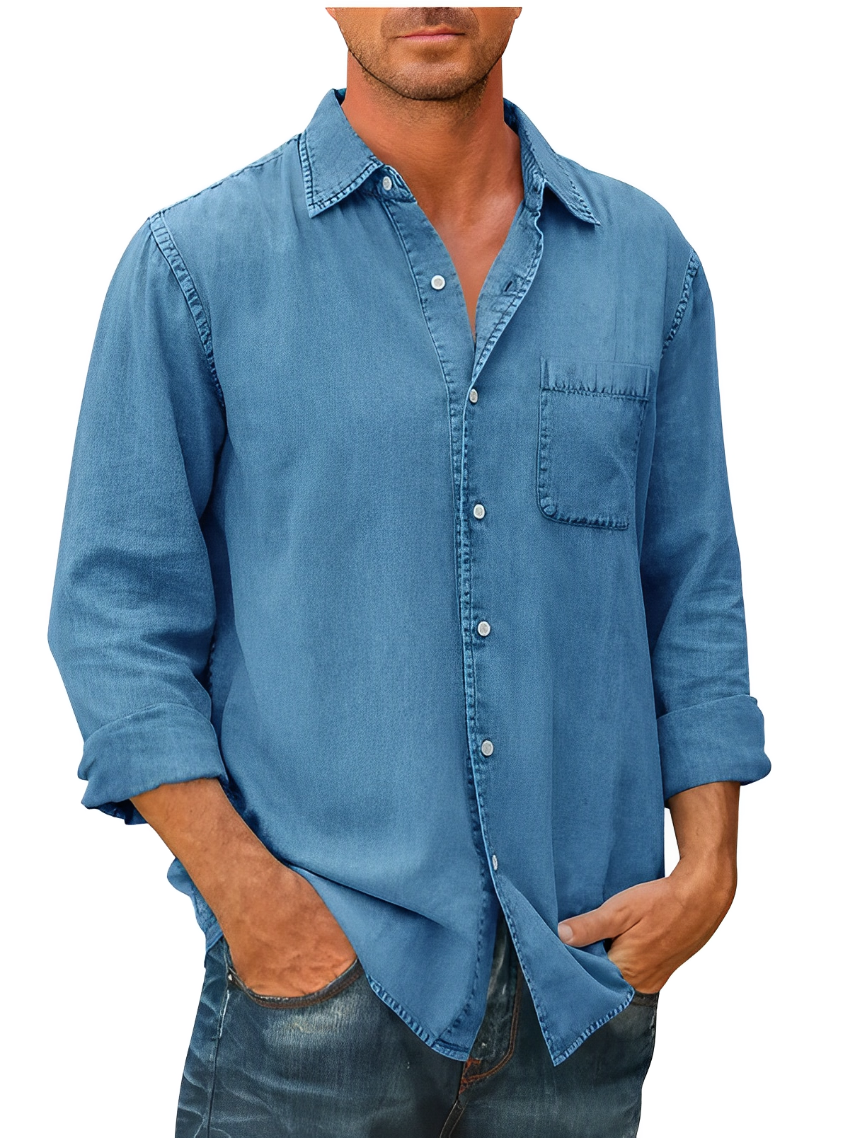 Variant image for Herrskjorta Denim Klassisk Stil Bomullsblandning-17