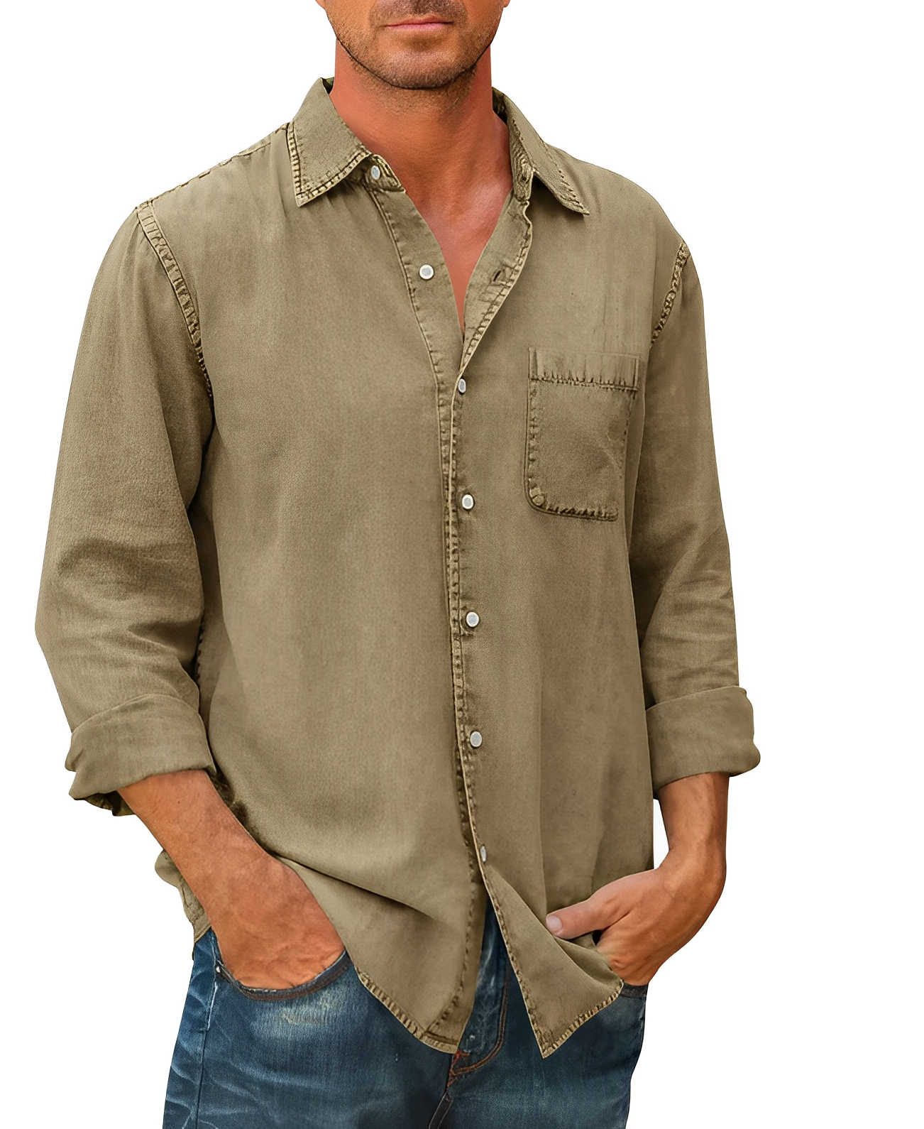 Variant image for Herrskjorta Denim Klassisk Stil Bomullsblandning-1