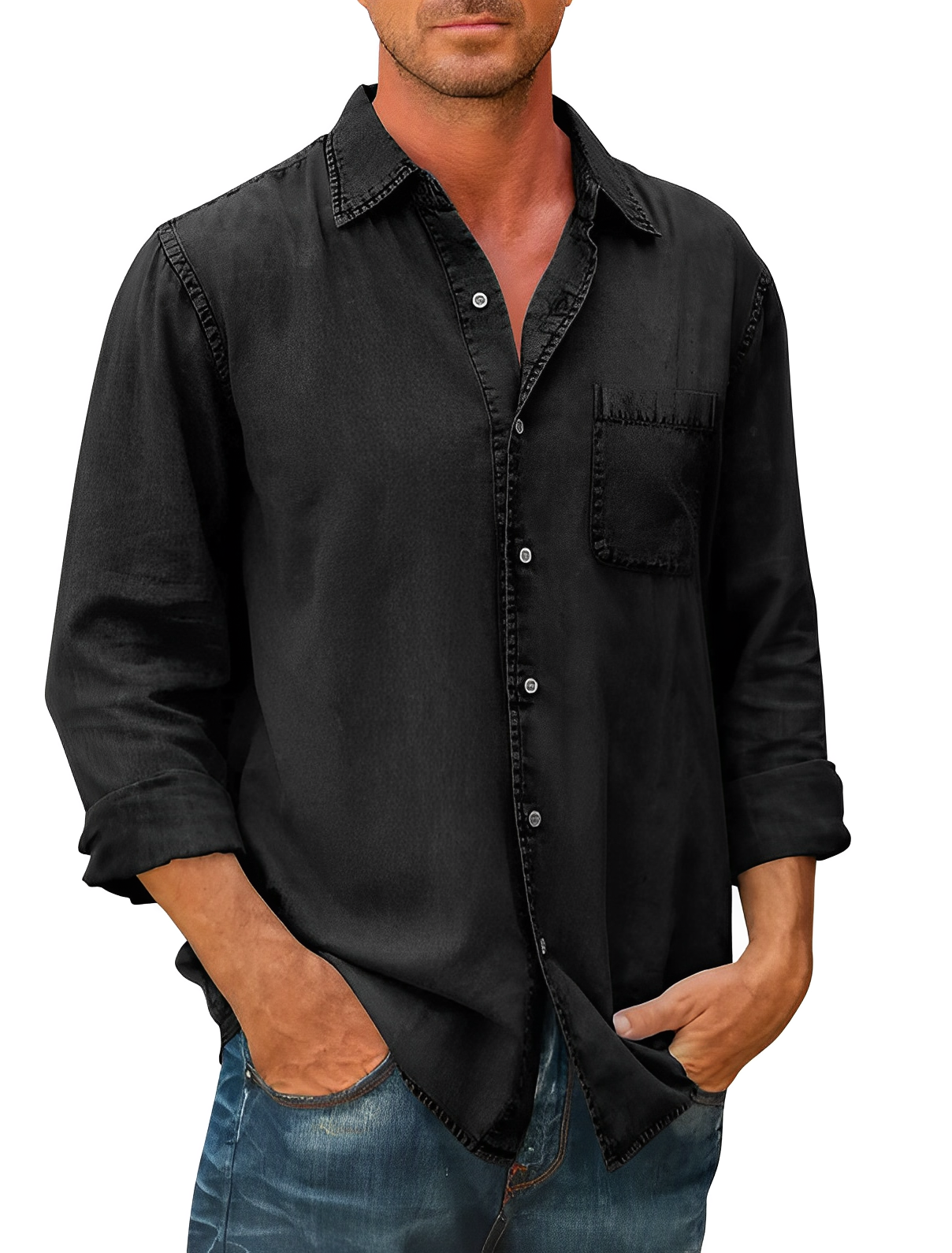 Variant image for Herrskjorta Denim Klassisk Stil Bomullsblandning-49