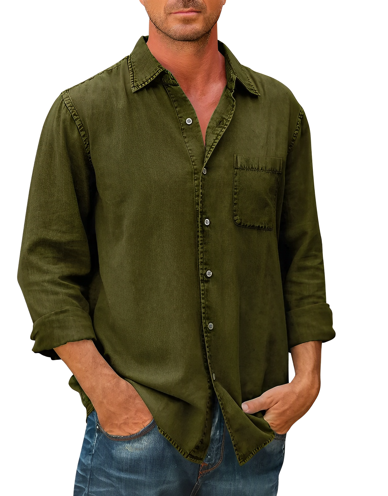 Variant image for Herrskjorta Denim Klassisk Stil Bomullsblandning-41